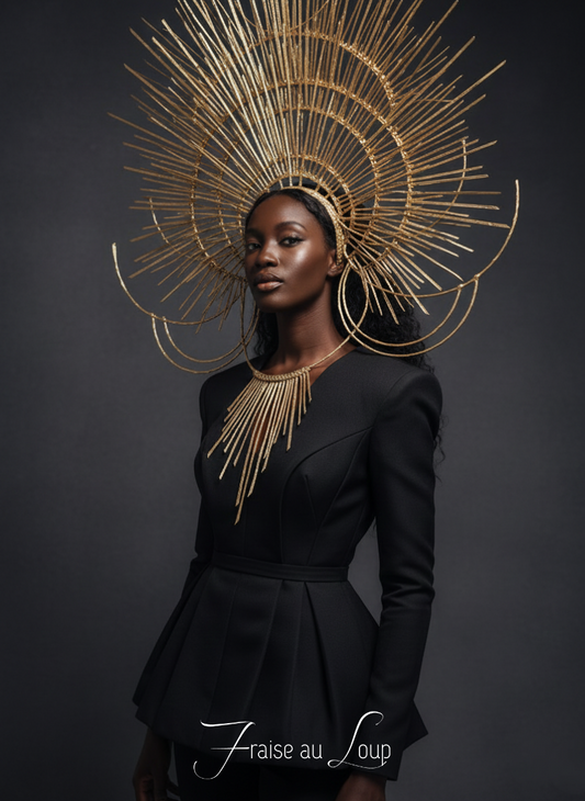 Coiffe headpiece Reine - Féérique - Beauté - cyber futuristic- Dark Beauty - Goth burning Man festival- ready to ship