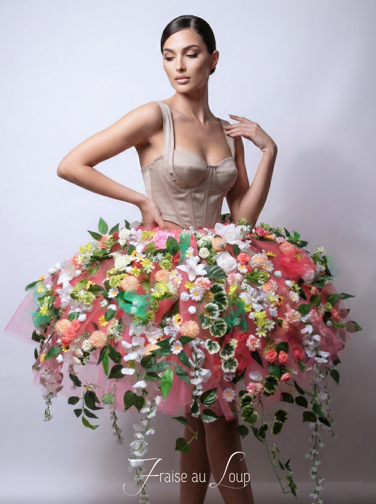 Crinoline - Jupe - Tutu Printemps - Fleurs Princesse - Fraise au Loup - Costume - Cabaret - Show - Fééerie- Fairytale