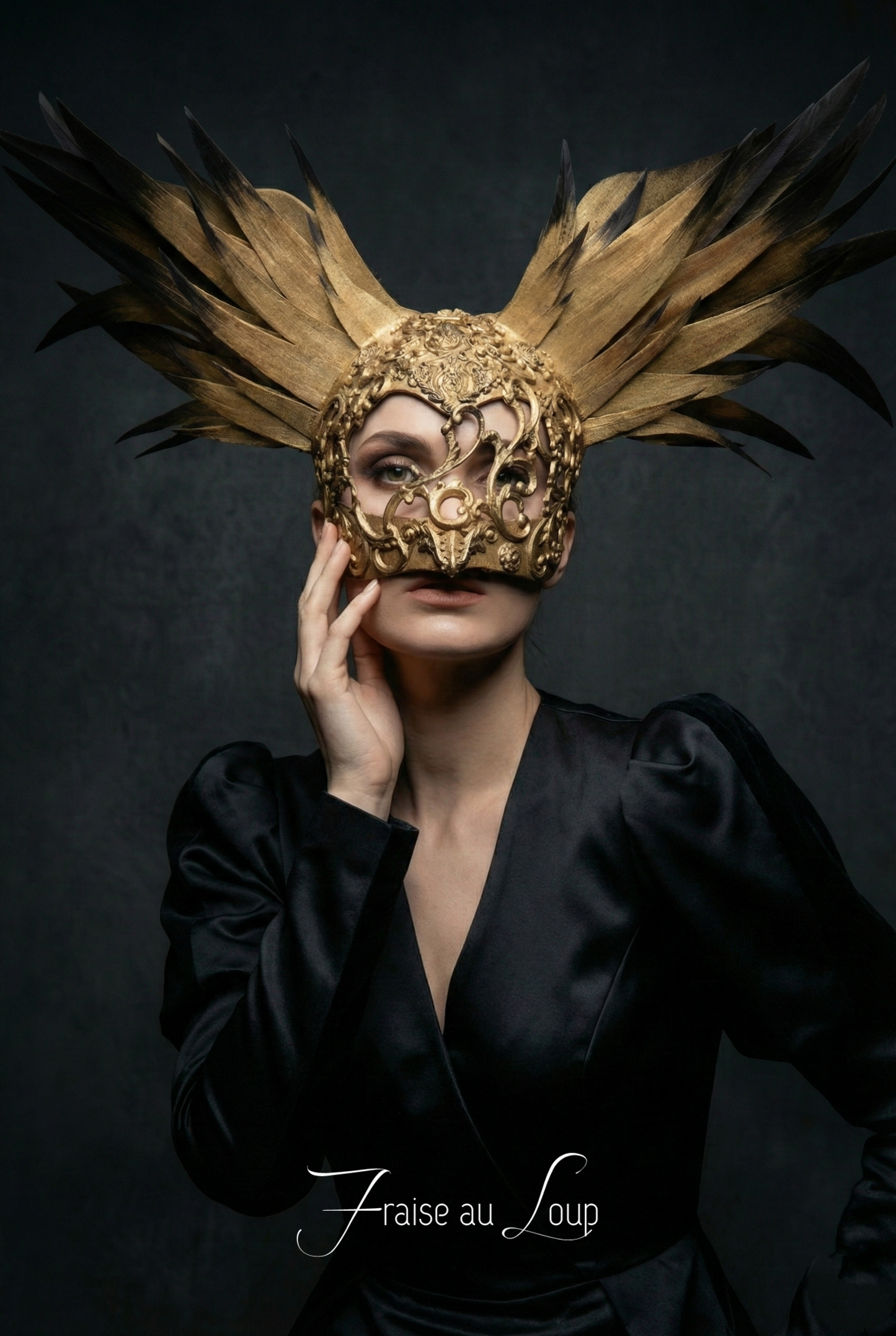 Masque Valkyrie - Headpiece Fraise au Loup - Baroque - Wings - or - Bal - Cosplay