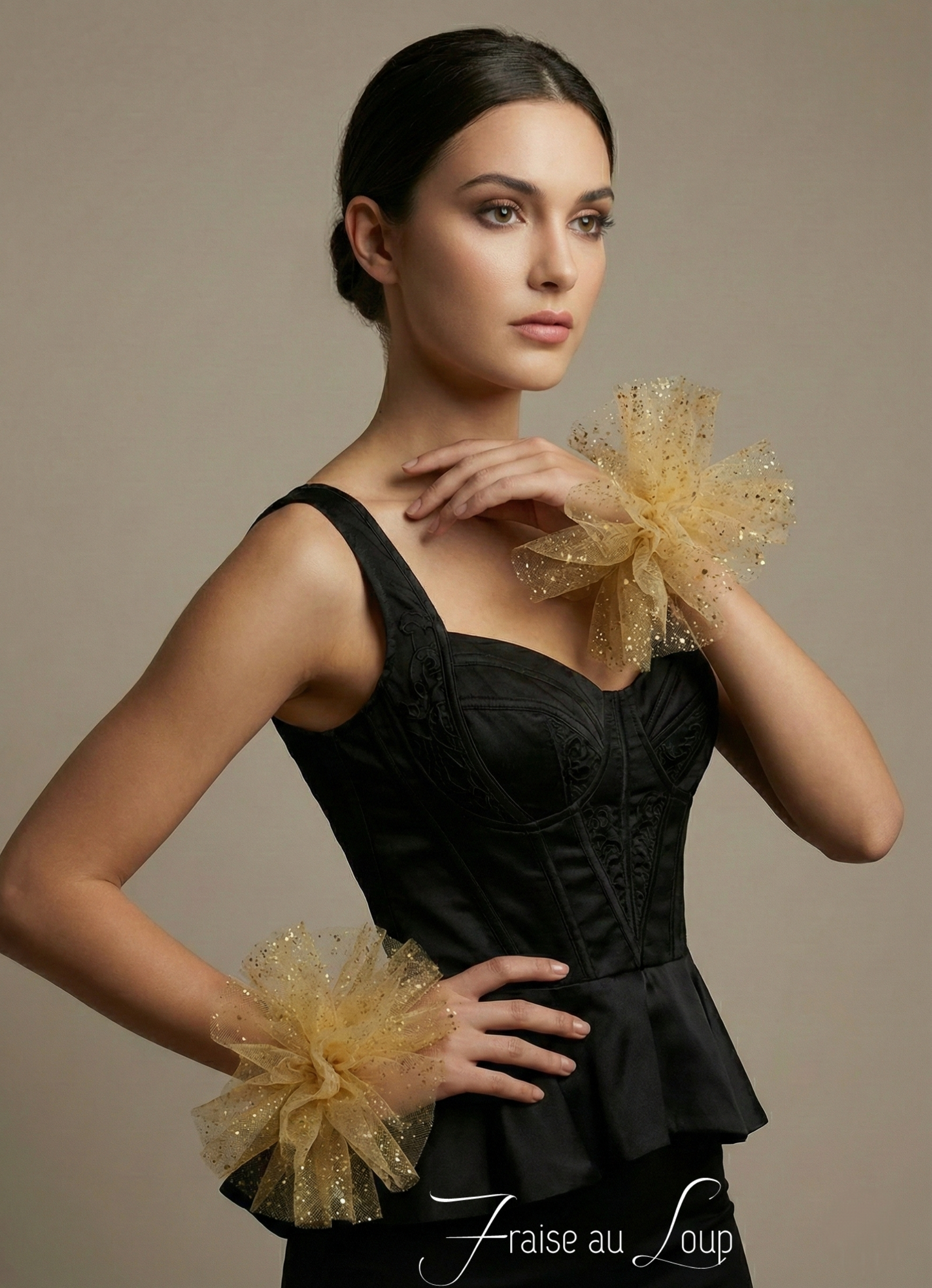 Manchette en tulle Bracelet Poignet en tulle doré pailleté Accessoire de ballet danse Élisabeth