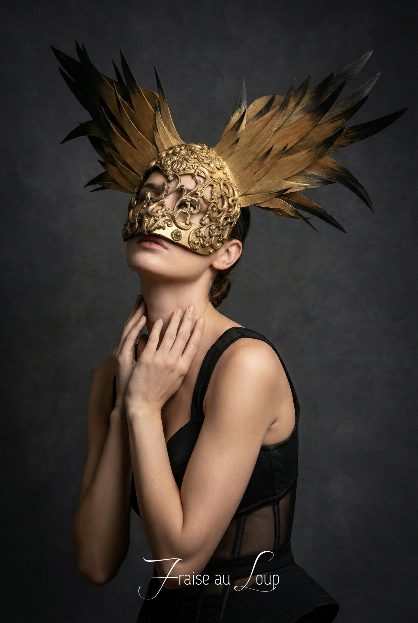 Masque Valkyrie - Headpiece Fraise au Loup - Baroque - Wings - or - Bal - Cosplay