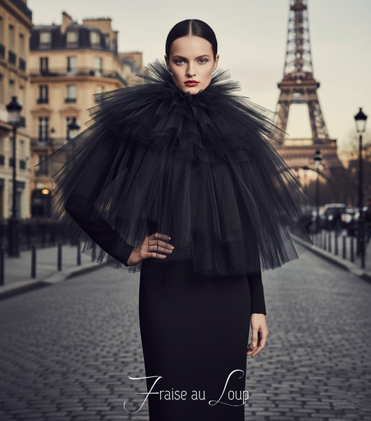 Col fraise en tulle noir - Pierrot circus - elizabethan neck ruff costume - unisex - collar - coloris au choix