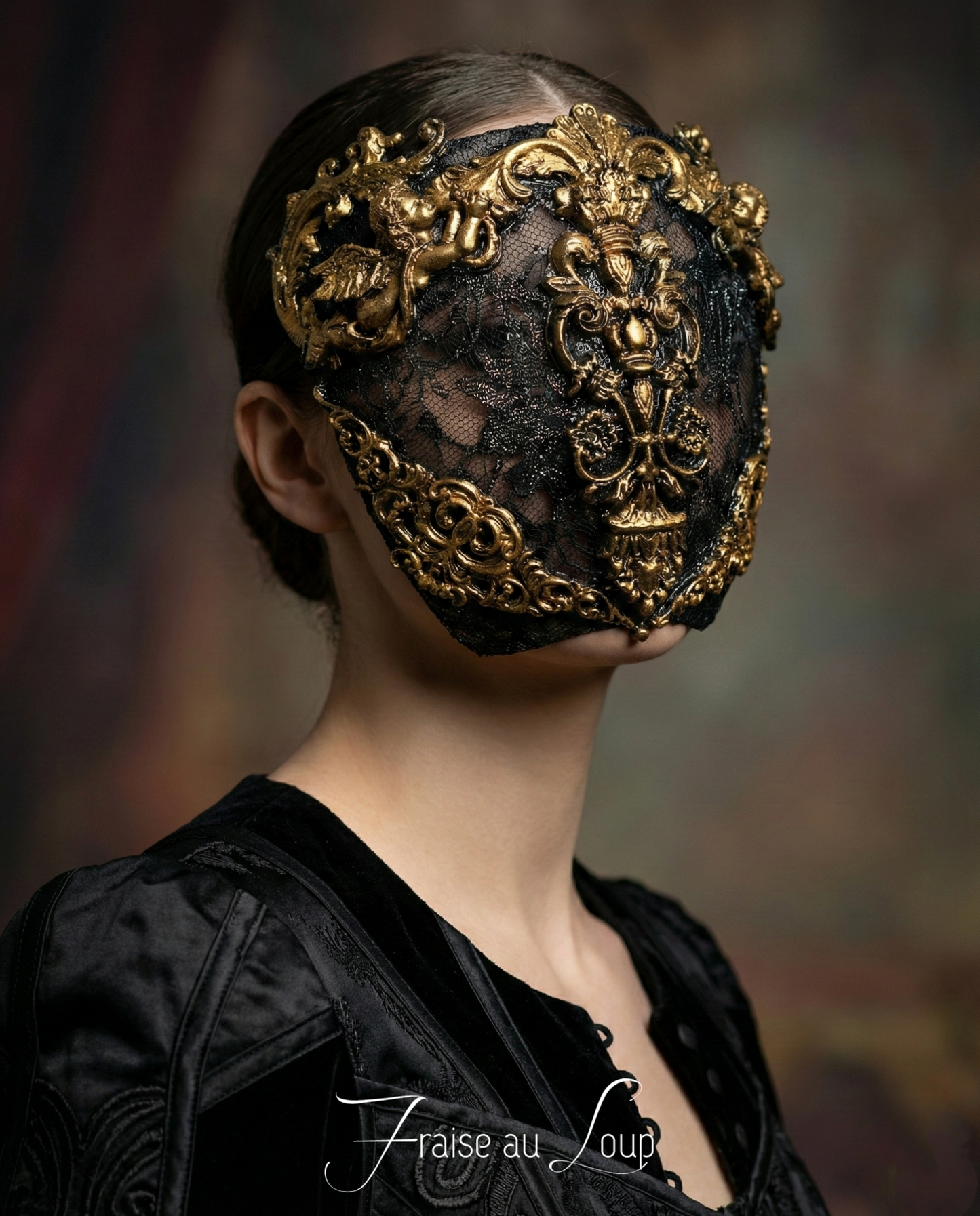 Lunettes de soleil Masque visage Baroque Or Dentelle Visière