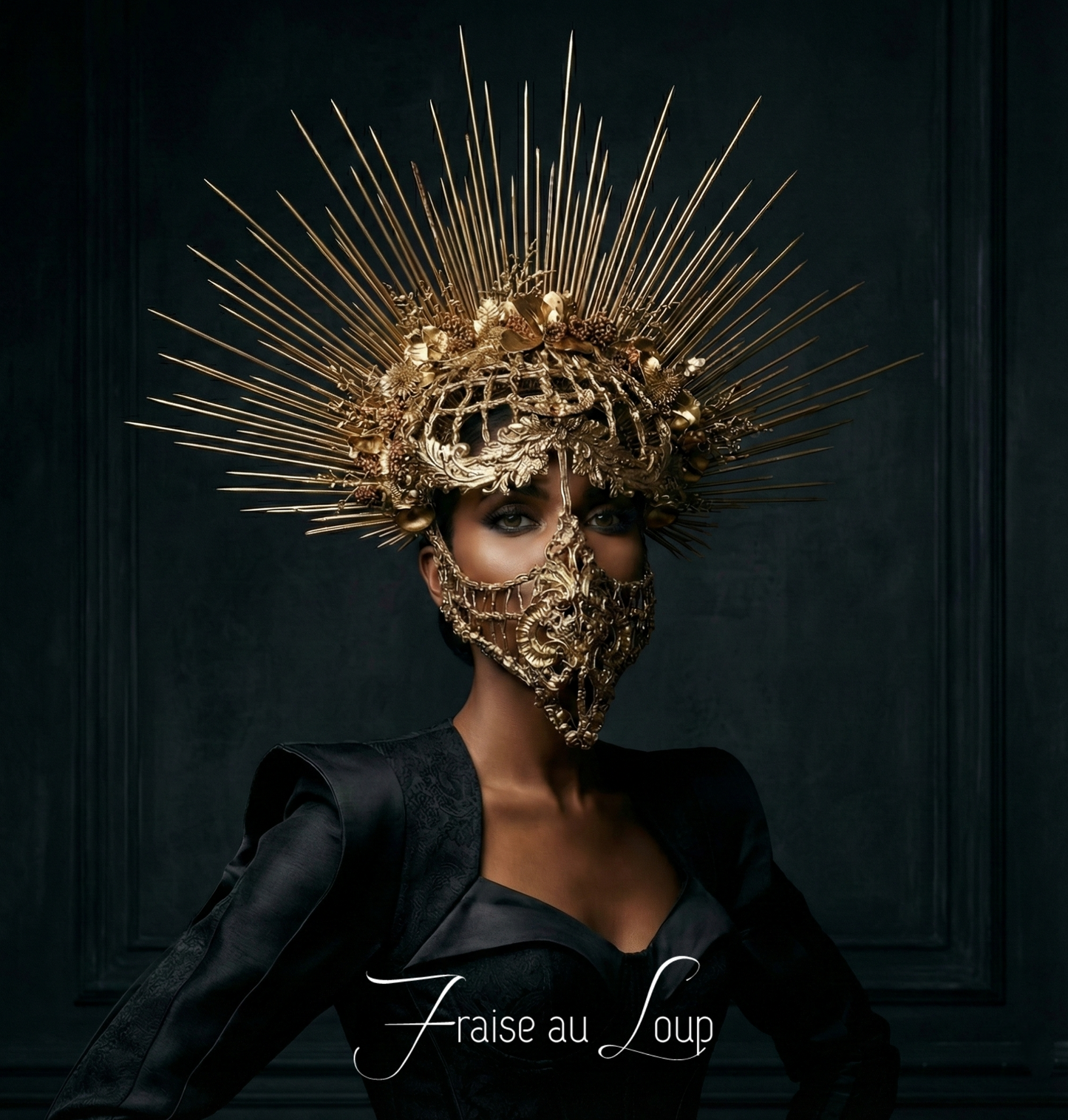 headpiece - Coiffe Masque majestueuse "Fraise au Loup" - Reine - Couronne - Luxe - Couture - Paris - Crown