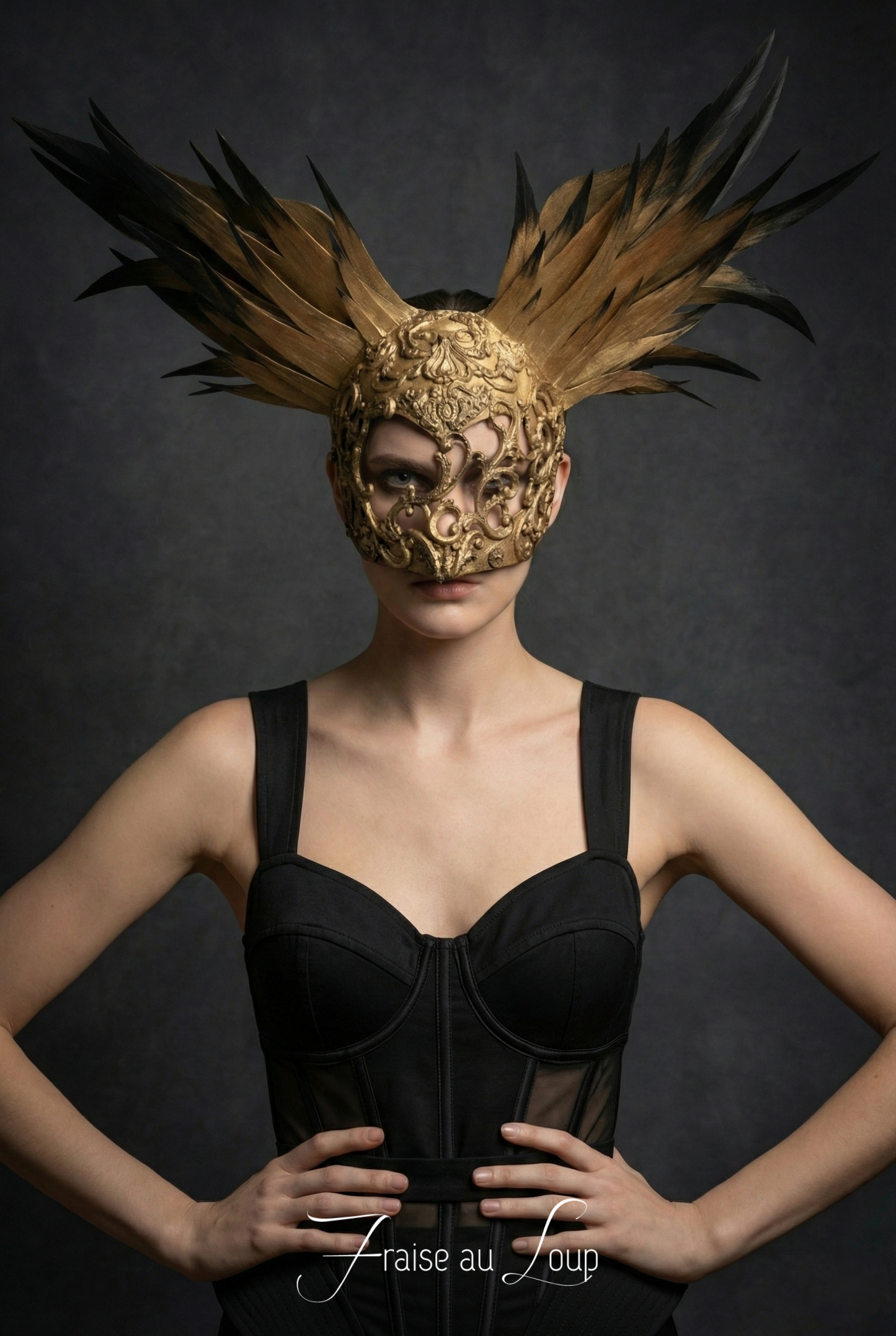 Masque Valkyrie - Headpiece Fraise au Loup - Baroque - Wings - or - Bal - Cosplay