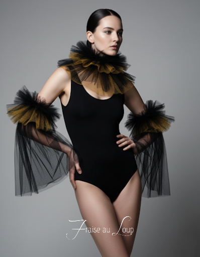 Ensemble col amovible et manchettes. Brassards en tulle. Fraise en tulle. Accessoires costume