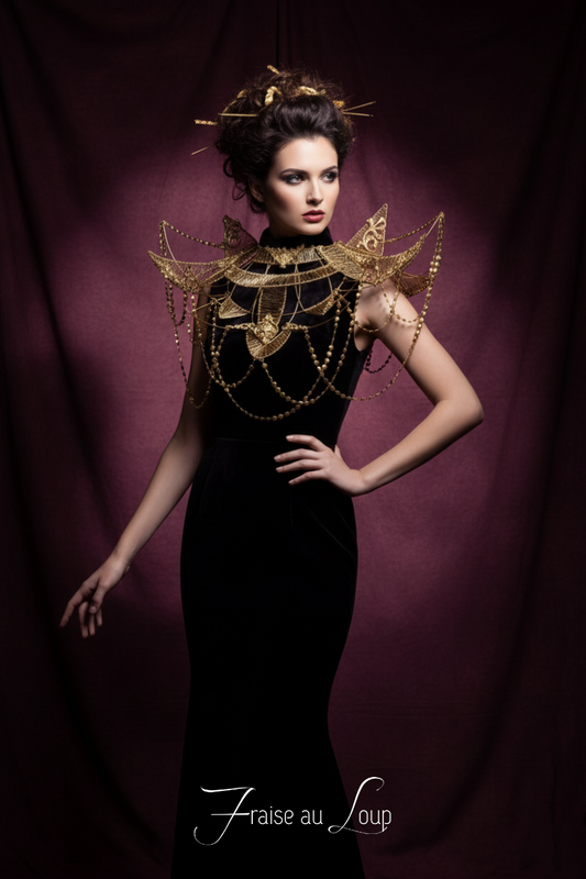 Epaulettes Bijou Or - Accessoire Fraise au Loup Costumes - Dark - Fleurs - Cosplay - Beauty Queen Géométrie Futuriste Avant- Garde