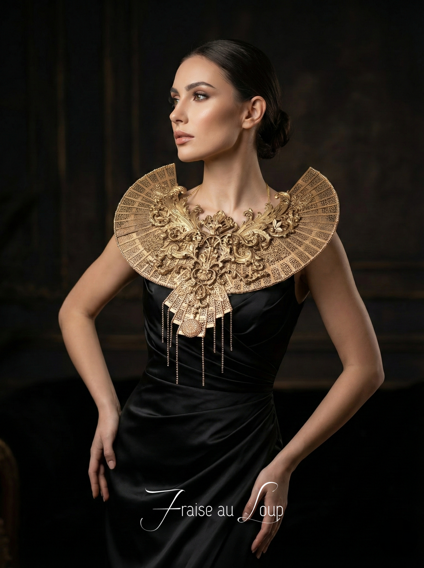 Epaulettes Bijou Or - plastron - Accessoire Fraise au Loup Costumes - Fleurs - Cosplay - Beauty Queen Géométrie Futuriste Avant- Garde