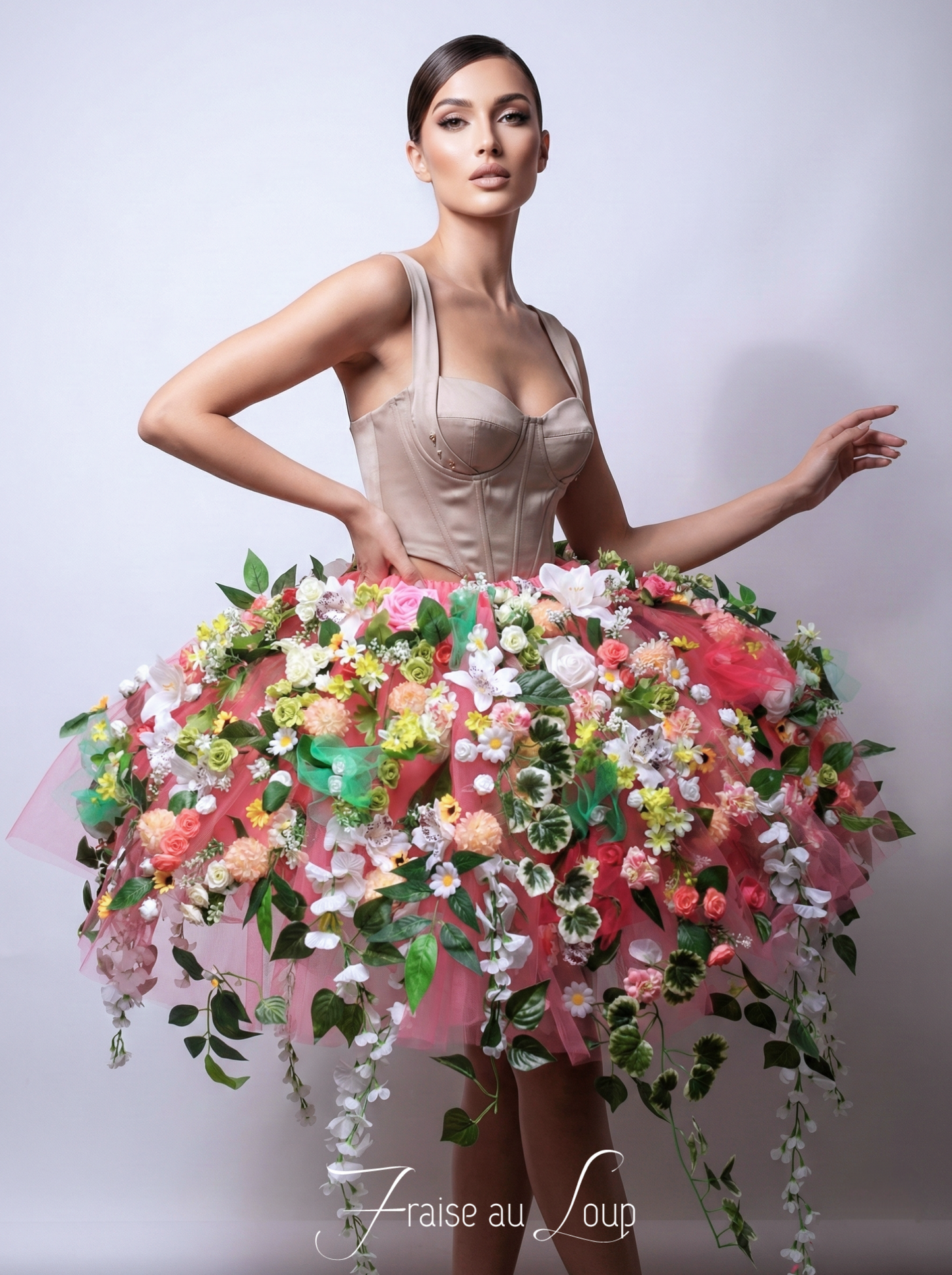 Crinoline - Jupe - Tutu Printemps - Fleurs Princesse - Fraise au Loup - Costume - Cabaret - Show - Fééerie- Fairytale