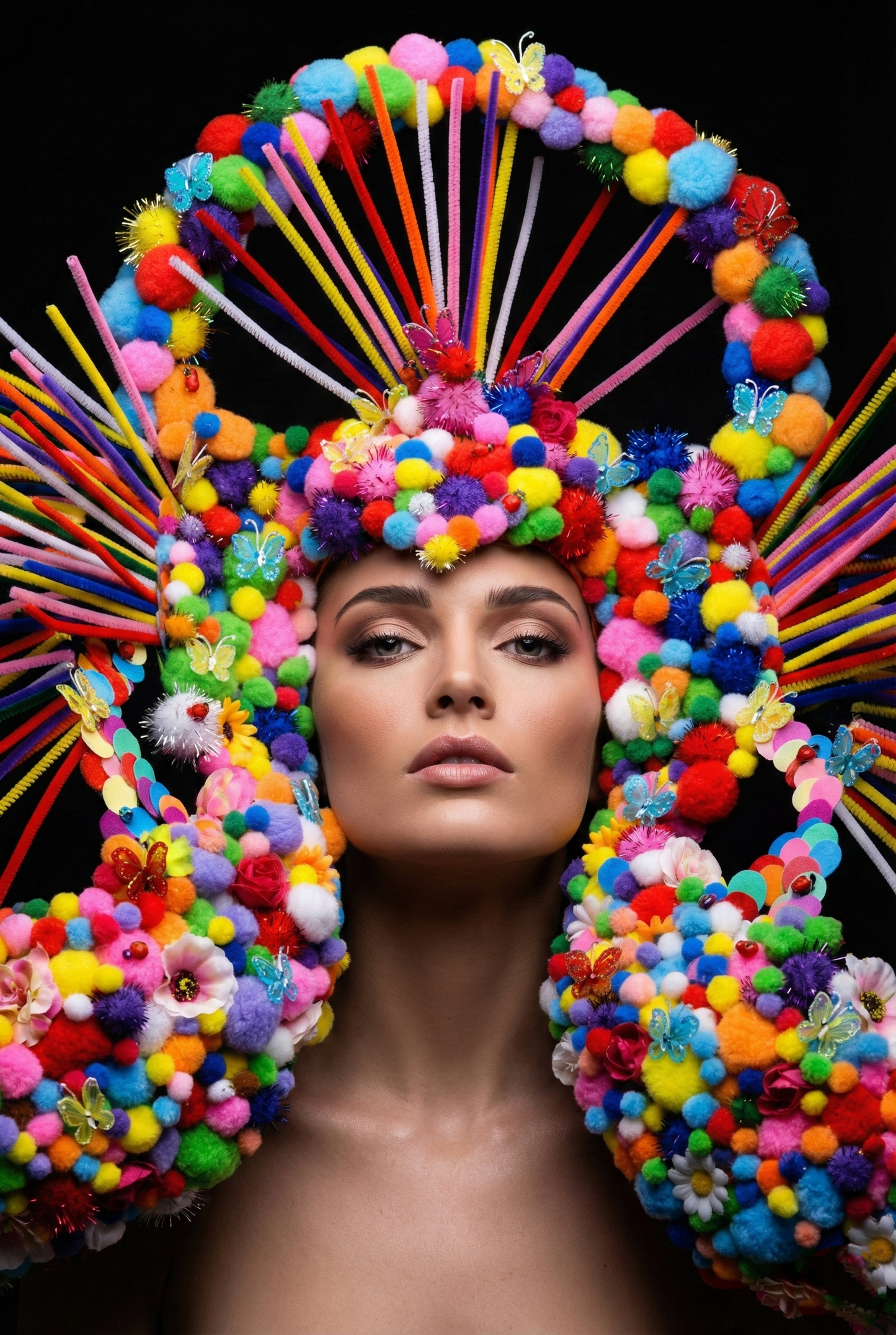 Coiffe Avant-Garde Carnaval Festival Fantasy- Show pompons Candy- fait sur commande