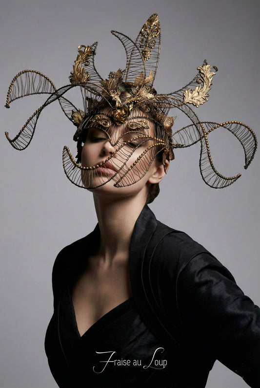 Coiffe  masque  Fraise au Loup -  Faune - Unisexe - Evil Ange - Dark Beauty - Goth Asian Chinese Royal Cosplay. Ready to ship