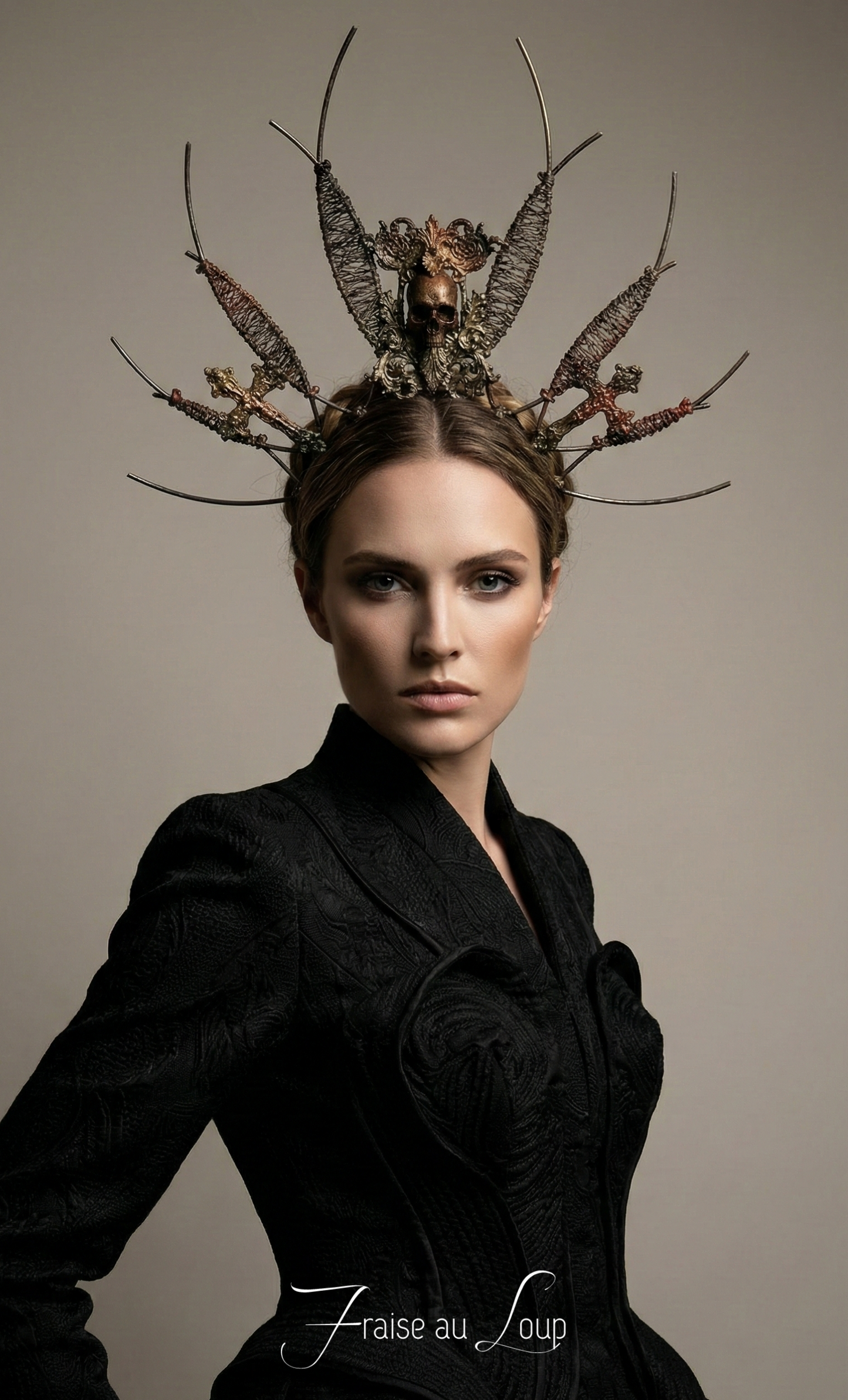 Coiffe halo couronne Céleste, Festival costume, filigranes, diadème, Halloween, tête de mort, gothic headband - Met Gala
