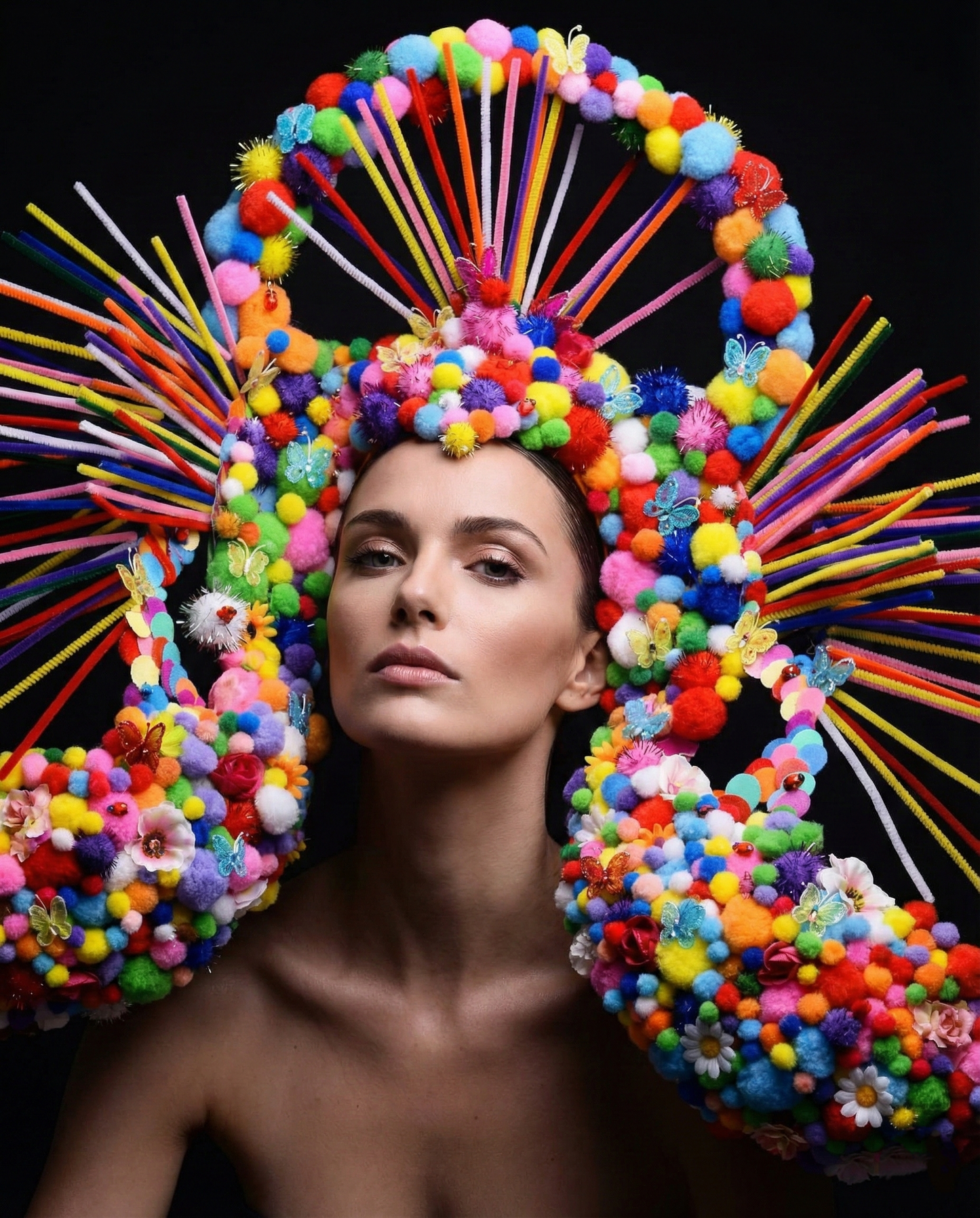 Coiffe Avant-Garde Carnaval Festival Fantasy- Show pompons Candy- fait sur commande